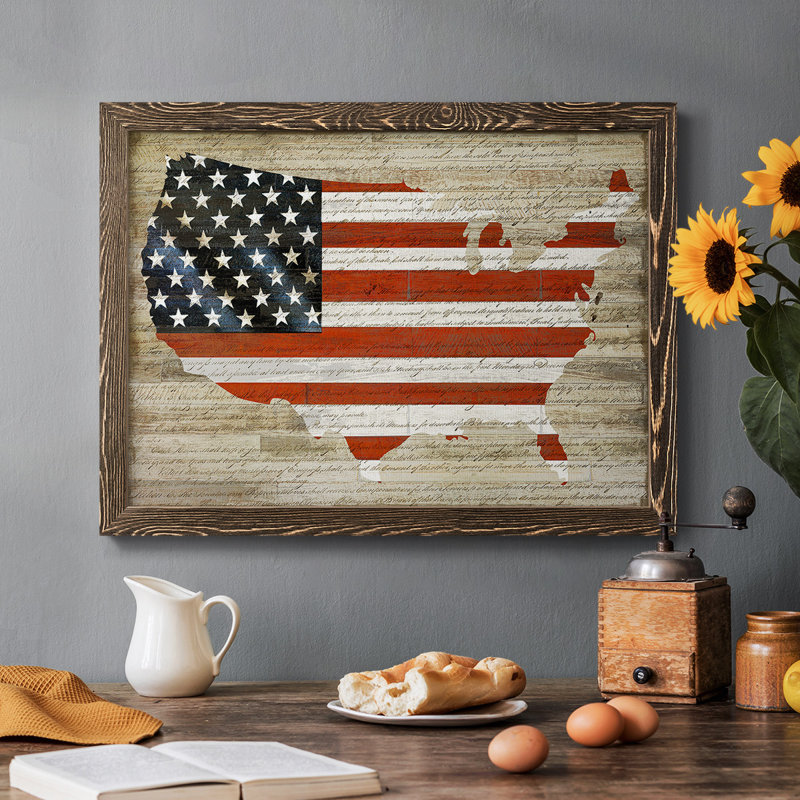 Drapeau américain encadré sur toile, Noyer, H 18 po x l 26 po x P 1,5 po