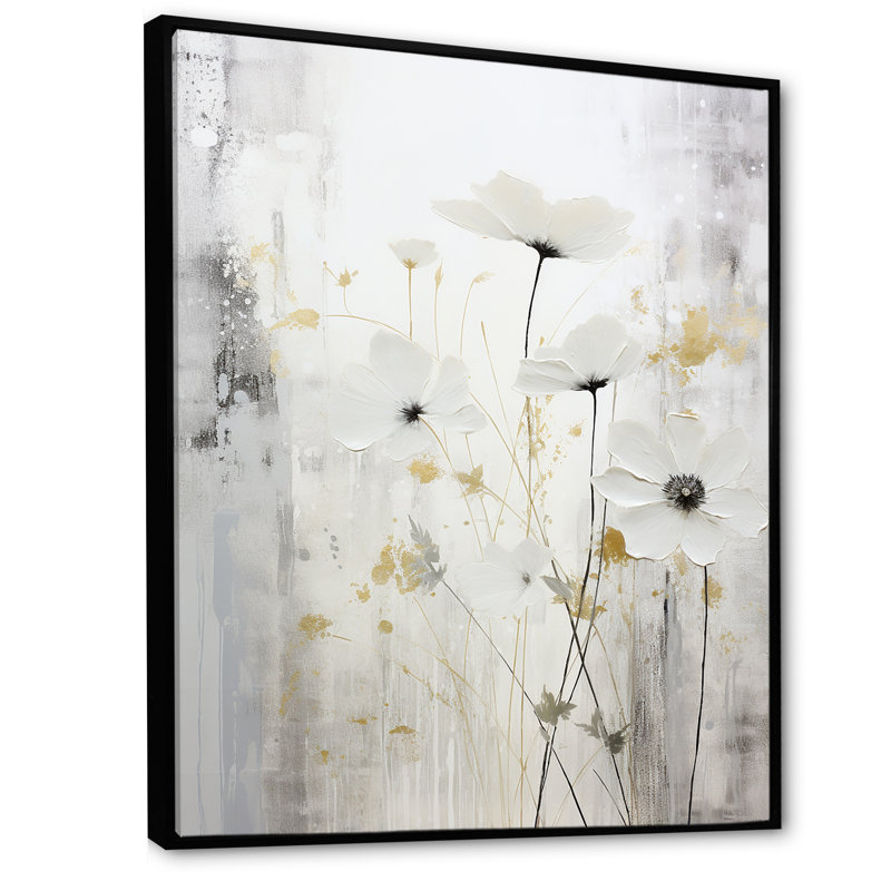 «Gray and White Herbs Minimal Harmony I», reproduction d'art sur toile, Cadre flottant noir, 40" H x 30" W