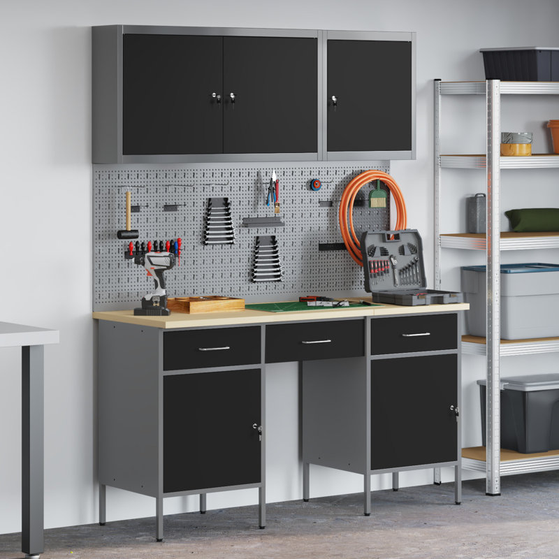 Work Cabinet with Drawer, Black