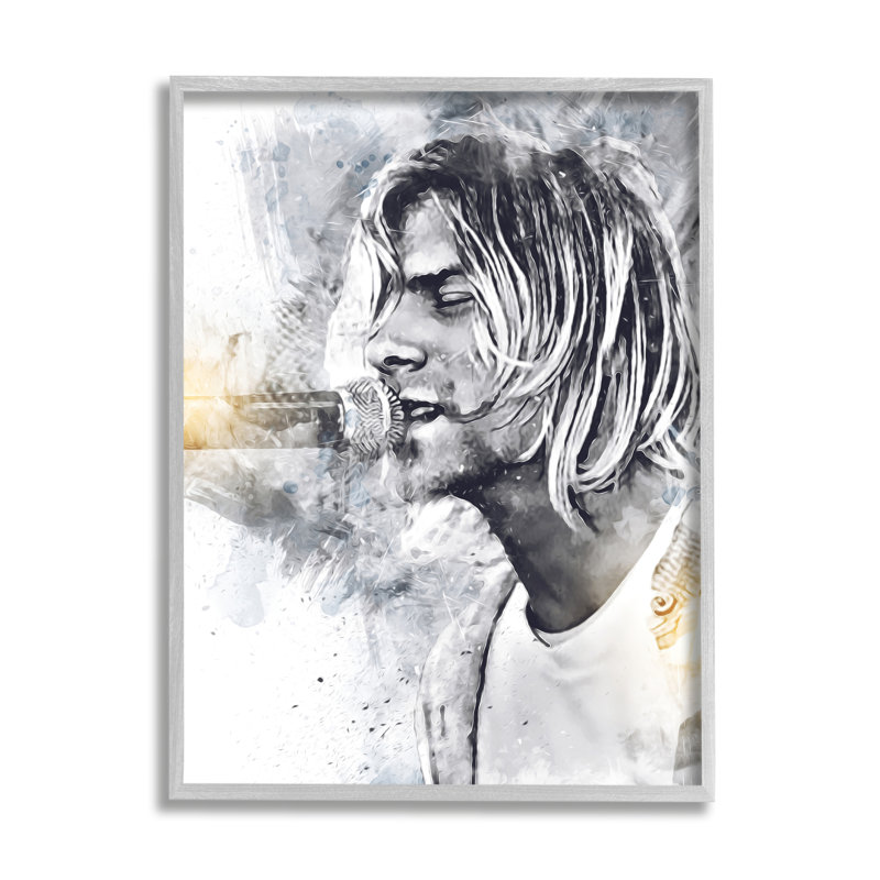 Portrait chantant Kurt Cobain par Birch & Ink - impression, H 14 po x l 11 po x P 1,5 po, Estampe numérique Farmhouse