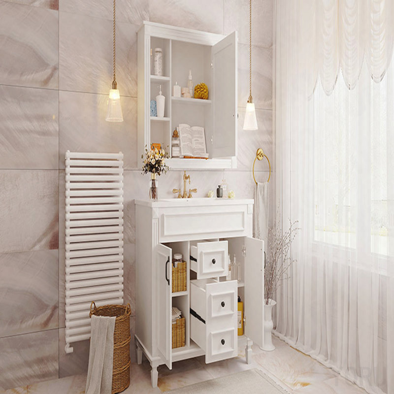 Meuble-lavabo de 36 po avec lavabo supérieur, armoire à miroir, armoire de rangement moderne avec 2 portes à fermeture douce, meuble-lavabo simple