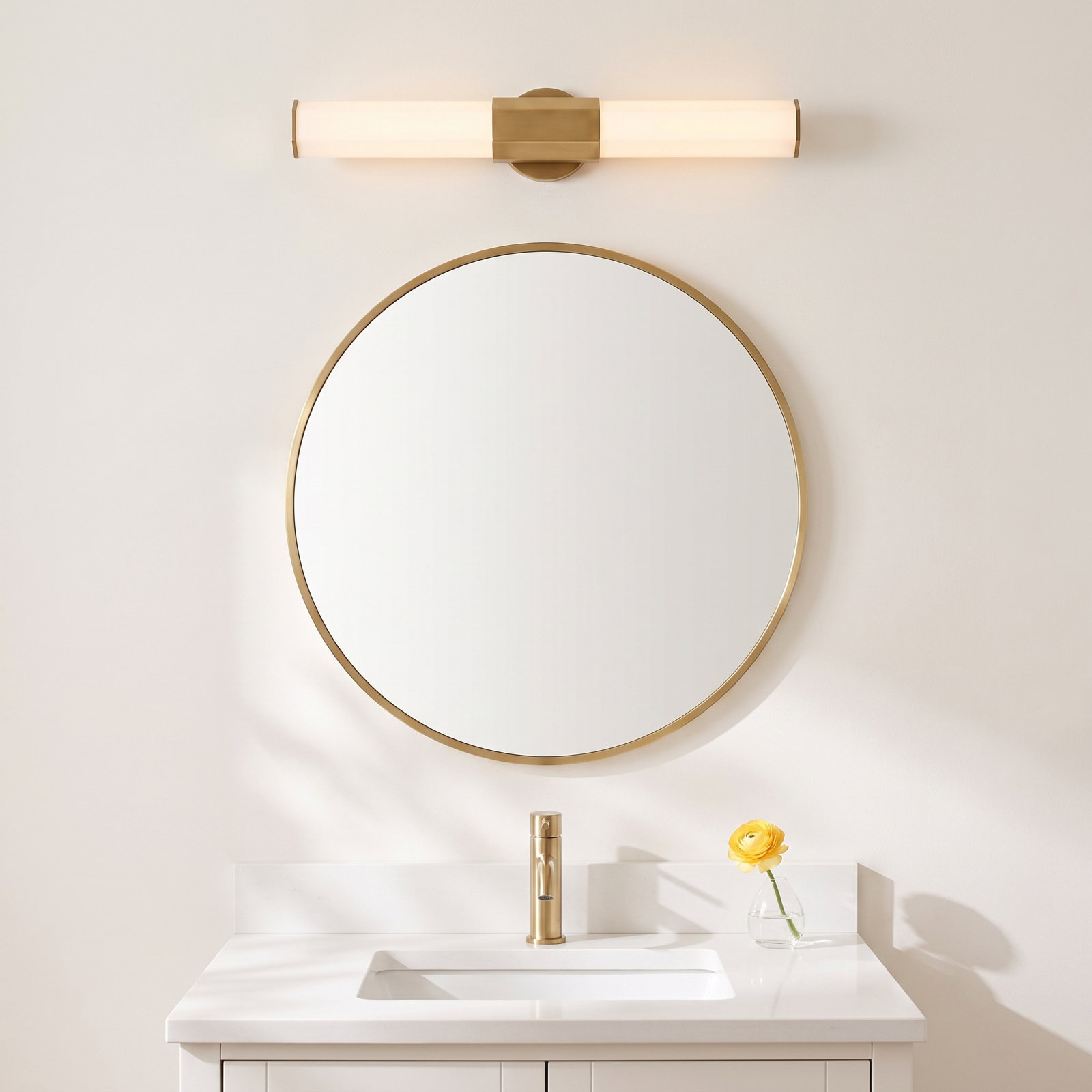 Belden Single Frosted Dimmable LED Bath Bar, Heritage Brass