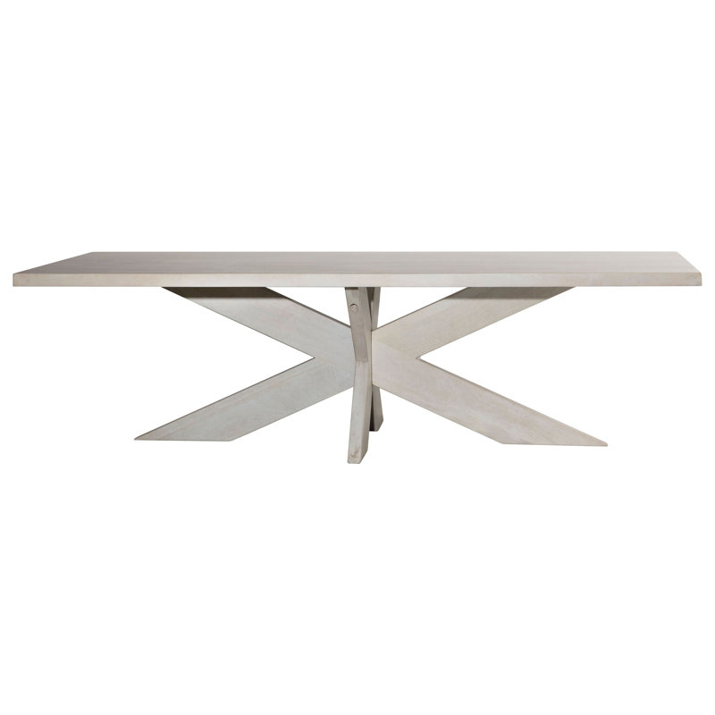 Jaramy 102-inch Rectangular Mango Wood Pedestal Table Finished in an Antique White Wash