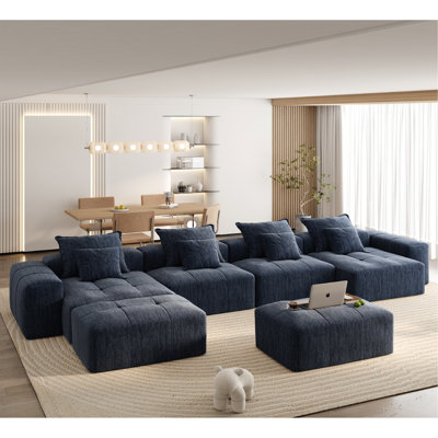 Modern Oversized Modular Sectional Sofa,Sparkling Chenille Fabric Soft Cushion Sofa With 8 Pillows,8 PCS DIY Combination Tufted Sofa,No Assembly Required,BLUE