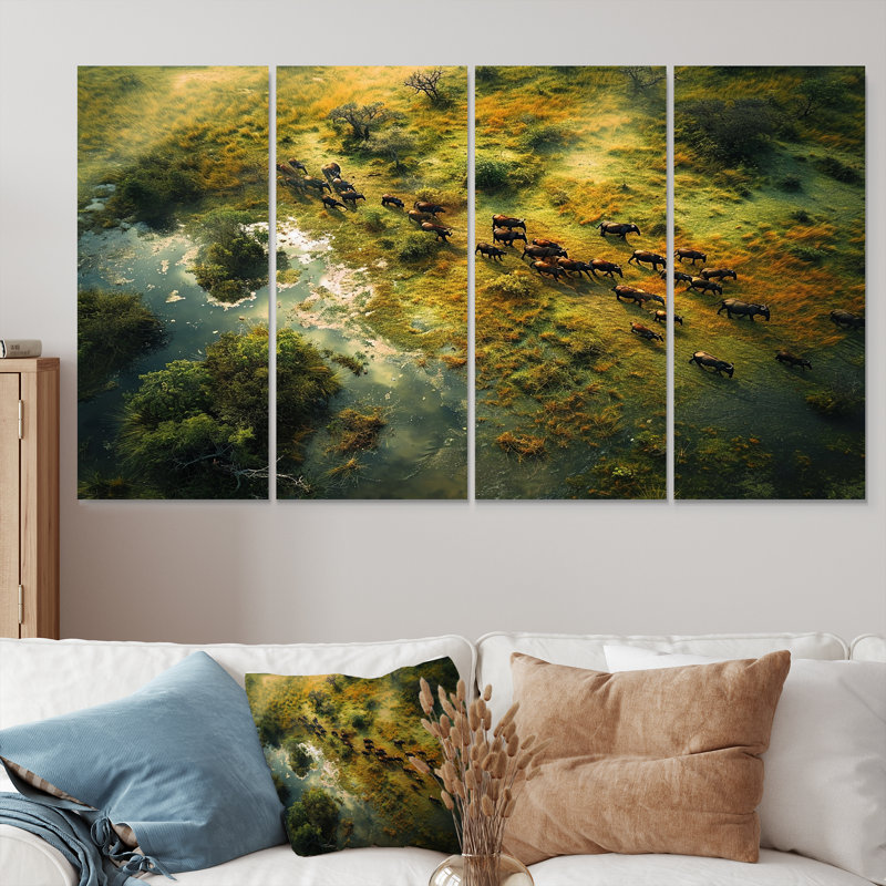Castanon - ensemble d'art mural paysage africain 4 pièces, H 32 po x l 64 po