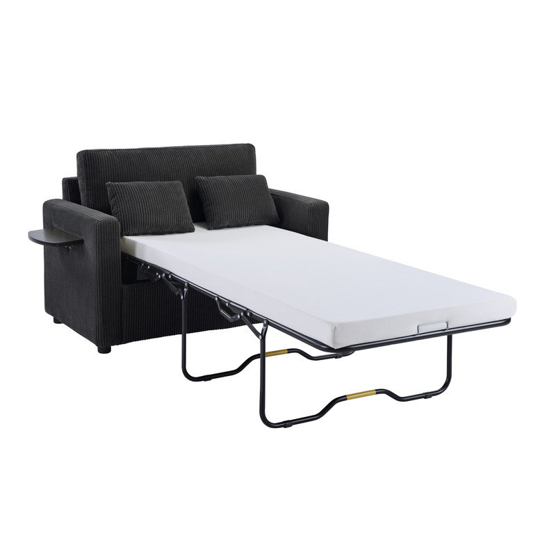 Twin Size Sofa Bed 47.2" Sleeper Sofa Loveseat Sofa with a Foldable Mattress, a Foldable Side Table, a Side Storage Pocket and Two USB Ports for Living Room, Grey