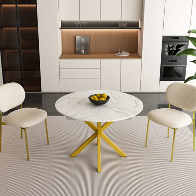 Extendable Round Dining Table with X-shaped base
