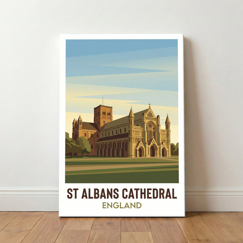 St Albans Cathedral, England - Romantic Travel Poster Of Gothic Grandeur And Golden Light. Giclee Print On Wrapped Canvas. Wall Art, Home Decor - Religious & Cultural Sites, England - Wrapped Canvas Print