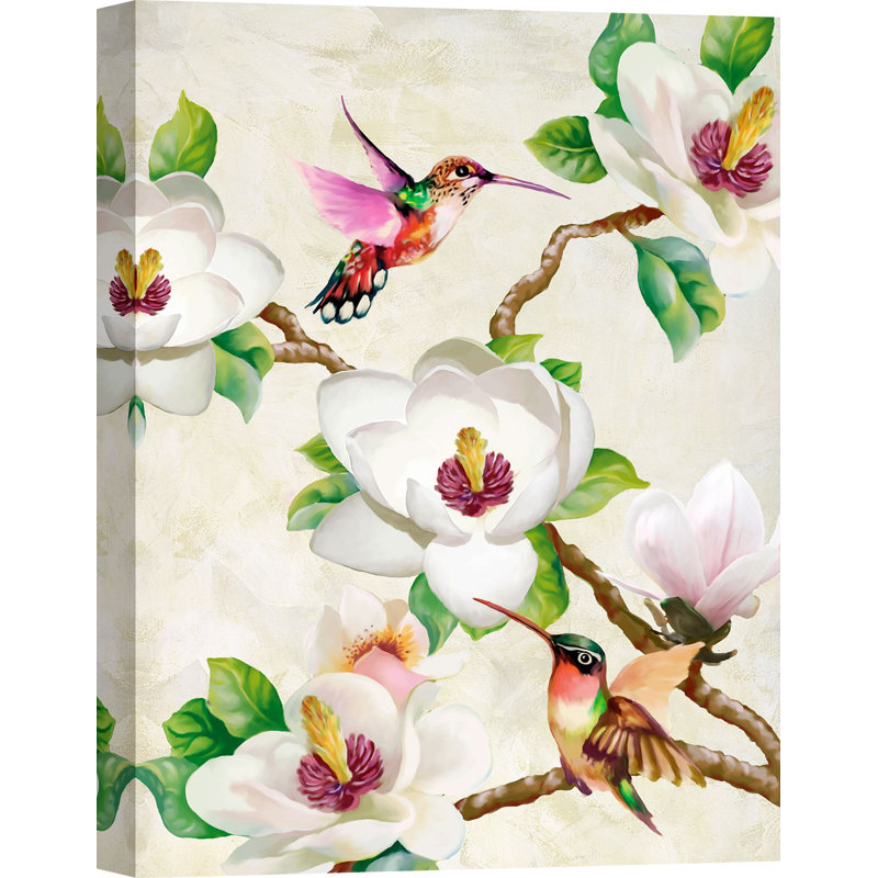 Magnolia And Humming Birds by Terry Wang - Wrapped Canvas Painting, 100cm H x 70cm W x 4cm D