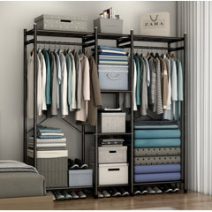 Fiona White Freestanding Walk in Wood Closet System with Metal Frame