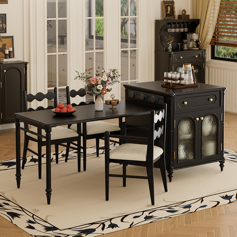 American Retro Solid Wood Black Dining Table