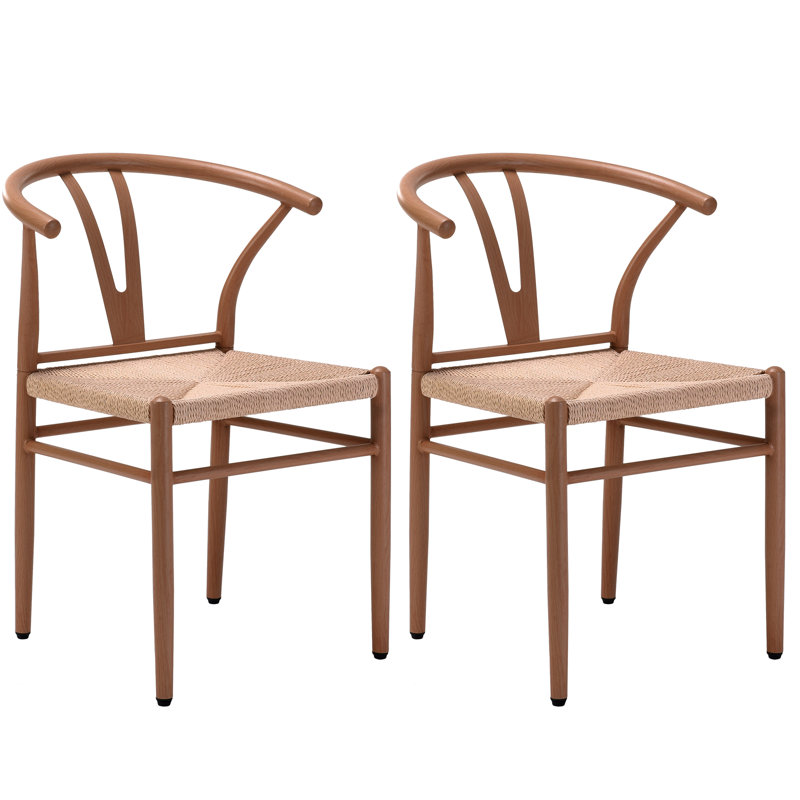 Paper Rope Metal Armchair, Beige/Walnut