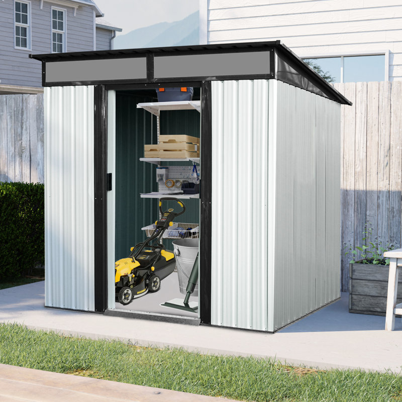 Remise extérieure en acier galvanisé de 6 pi x 5 pi avec fonction résistante et portes verrouillables - pour le jardin toutes saisons, grande surface imperméable et fiable