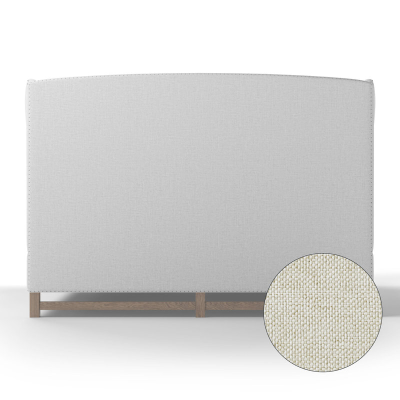 Herbert Upholstered Wingback Bed, Pebble Weave Linen Alabaster, Twin, Weathered