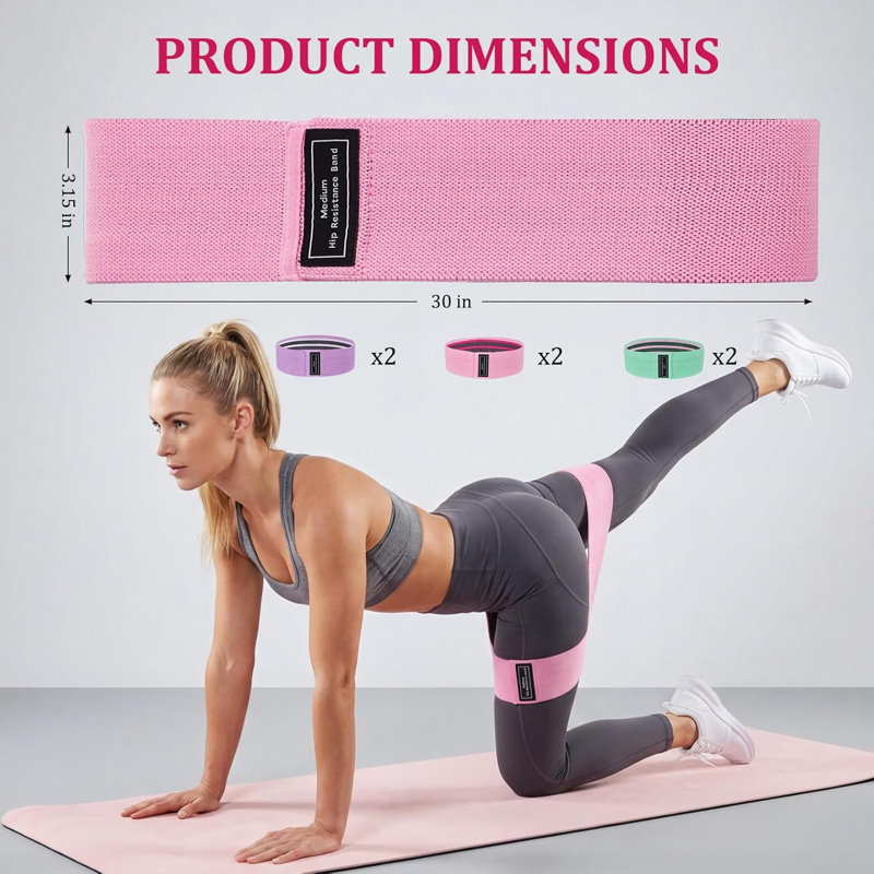 Durable & Comfortable Fabric Resistance Bands – 6-Pack Exercise Loops for Home Gym, Yoga, Pilates – Heavy/Medium/Light Strength Levels – For Women & Men – Ideal for Glutes, Legs, Full Body