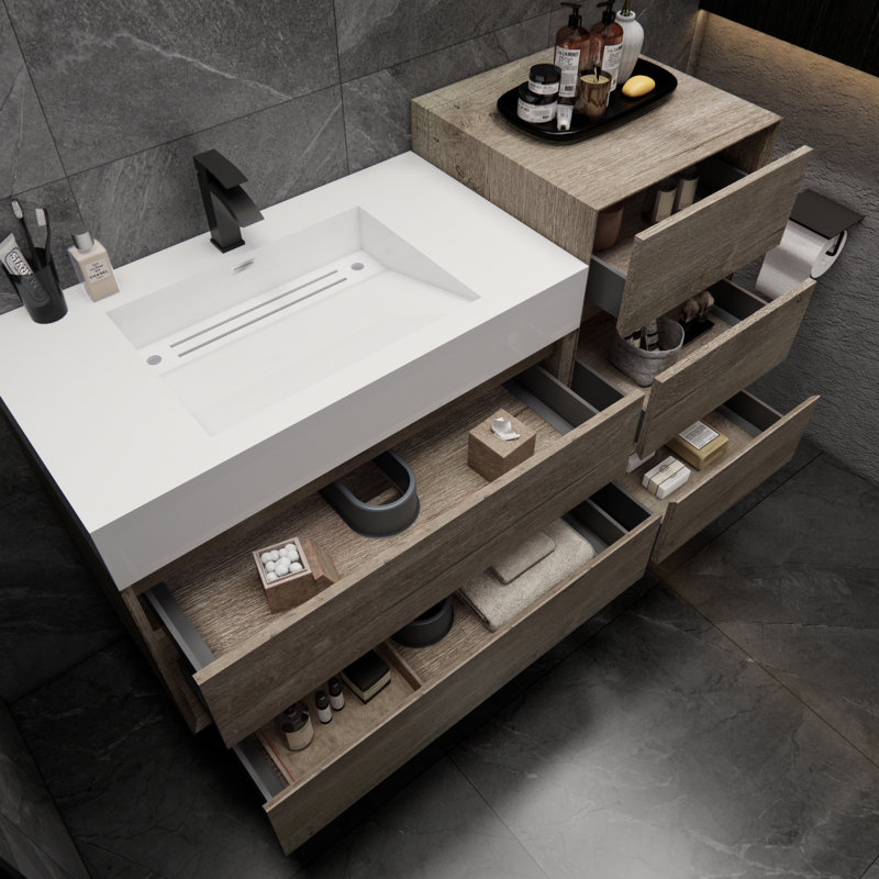 Albizu 43" Wall-Mounted Single Bathroom Vanity, Gray