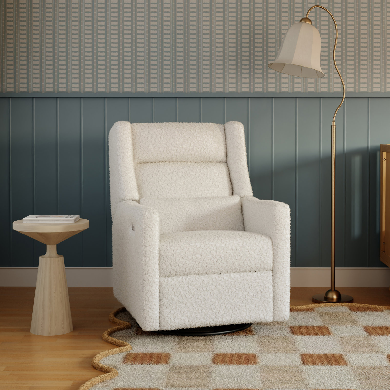 Kiwi Swivel Glider, Cream Shearling
