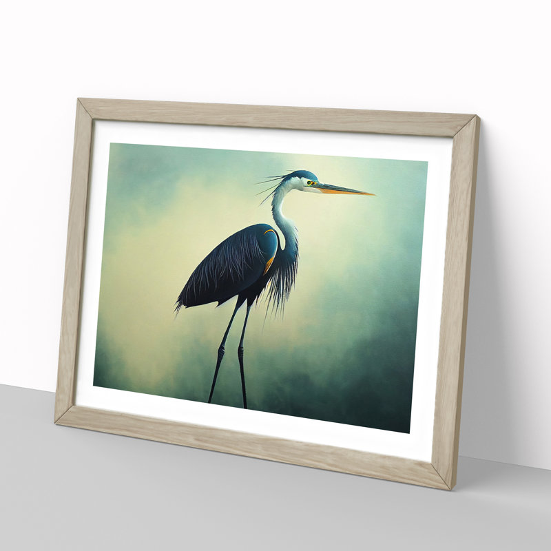 Five Star Heron Bird - Single Picture Frame Painting, 34cm H x 46cm W x 2cm D, Oak