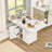 47" Wood Folding Dining Table with storage rack and cabinet, Removable Entryway Table with 6 Wheels, White Marble Color Kitchen Island, Side Table and Coffee Table Versatile Table Space Saving