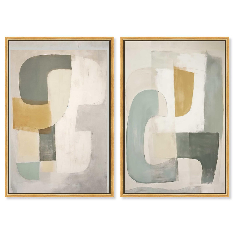 Oliver Gal Sunny Side Magnets Set Abstract - Heavy Gel Top Coat Framed Canvas Art, Cream, 46" H x 31" W