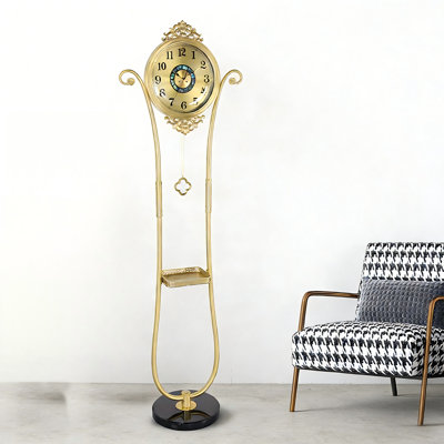 66.14"European-style brass floor clock with silent standing quartz clock design