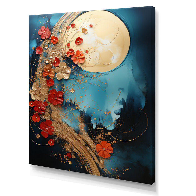 Or rouge abstrait fractal doré et rouge sur toile, H 40 po x l 30 po x P 1,5 po, Toile tendue