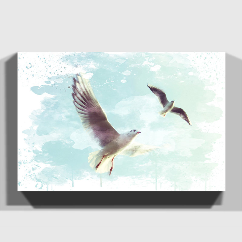 Flying Seagulls - Wall Art, 70cm H x 100cm W, Wrapped Canvas