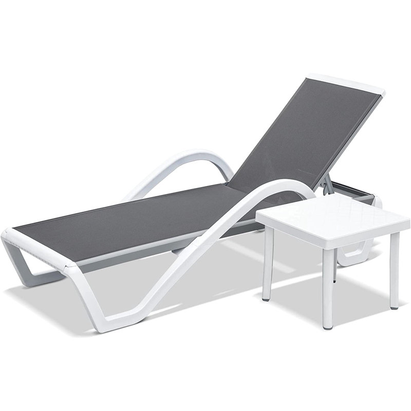 Patio Chaise Lounge Adjustable Aluminum Pool Lounge Chairs With Arm All Weather Pool Chairs For Outside,In-Pool,Lawn (1 Lounge Chair+1 Plastic Table)