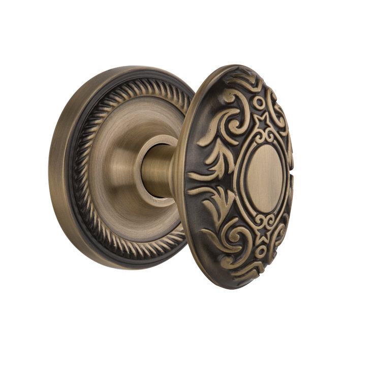 Rope Rosette with Victorian Door Knob, Antique Brass, 2-3/8”