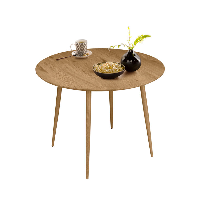 Armendariz Round Metal Base Dining Table, Oak