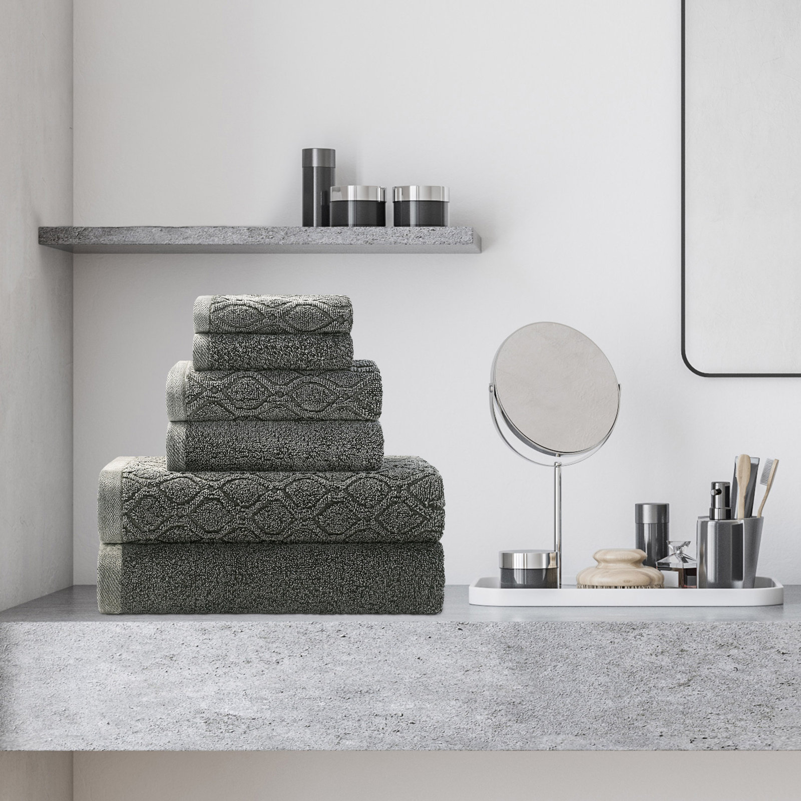 Guiness 6 Piece 100% Cotton Towel Set, Gray