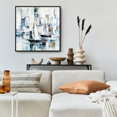 Formes abstraites et bateaux - Toile encadrée pour le décor du salon