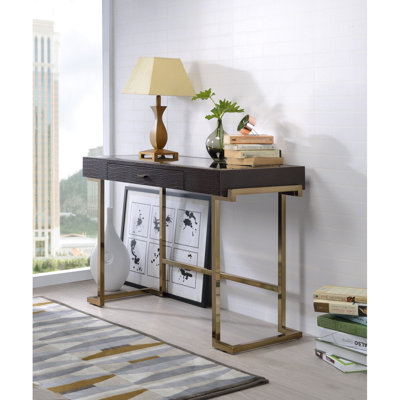 Espresso Synthetic Leather & Champagne Desk Table