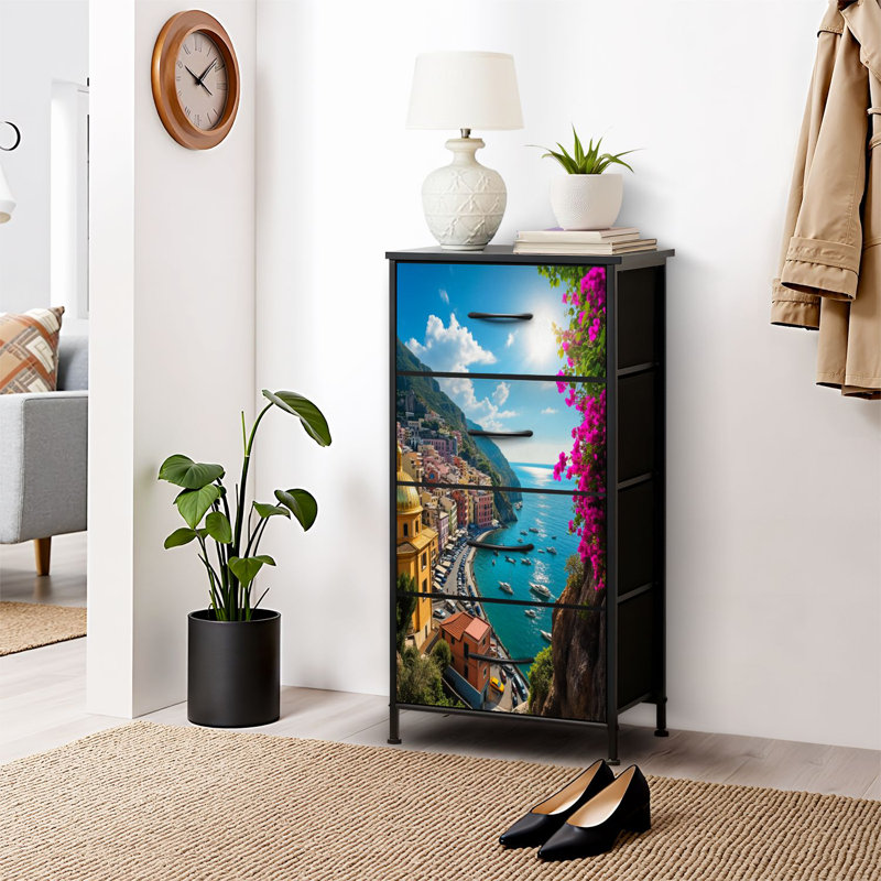 4 Drawer Dresser for Bedroom, Narrow Chest of Drawers, Wooden Top and Study Iron Frame 18"x37.5"-(WxH)