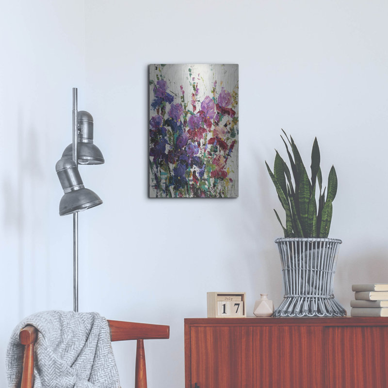 Art mural en métal «Iris Blooming II» par Tim O'Toole, H 24 po x l 16 po