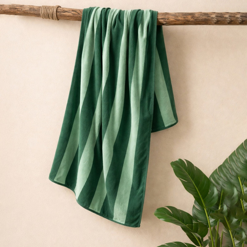 Organic Cotton Striped Beach Towel, Green Striped