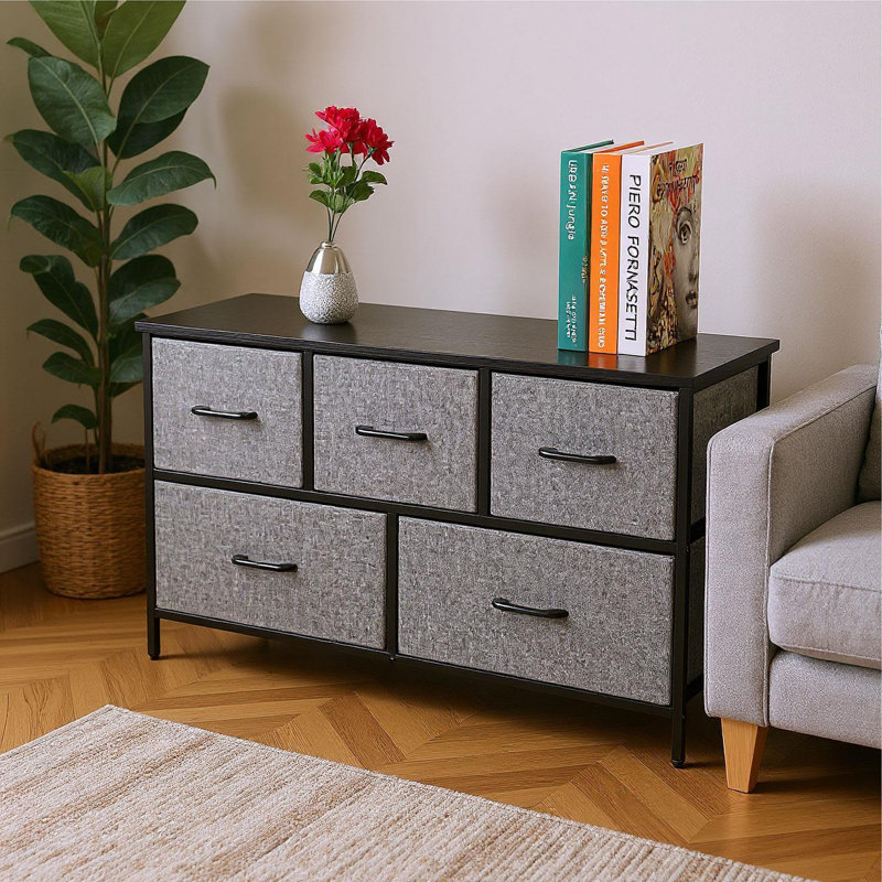 Metal 100cm W Chest of Drawers, Black/Grey