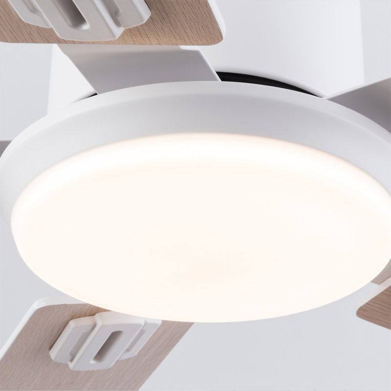 Ventilateur de plafond de 42 pouces avec lumière et télécommande, ventilateur de plafond moderne à profil bas pour chambre à coucher, 5 pales avec double finition en bois blanc et naturel, lumière DEL à intensité variable, moteur réversible à 6 vitesses