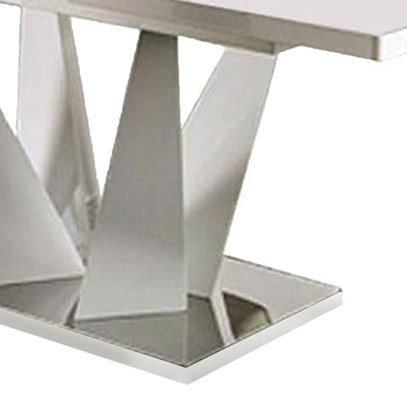 Table de salle à manger Dian, blanche et chrome, plateau rectangulaire extensible 64 à 78 pouces