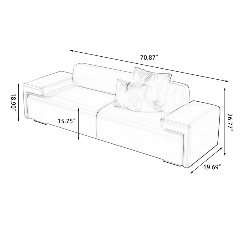 Long banc en cuir gris et gris, Gris