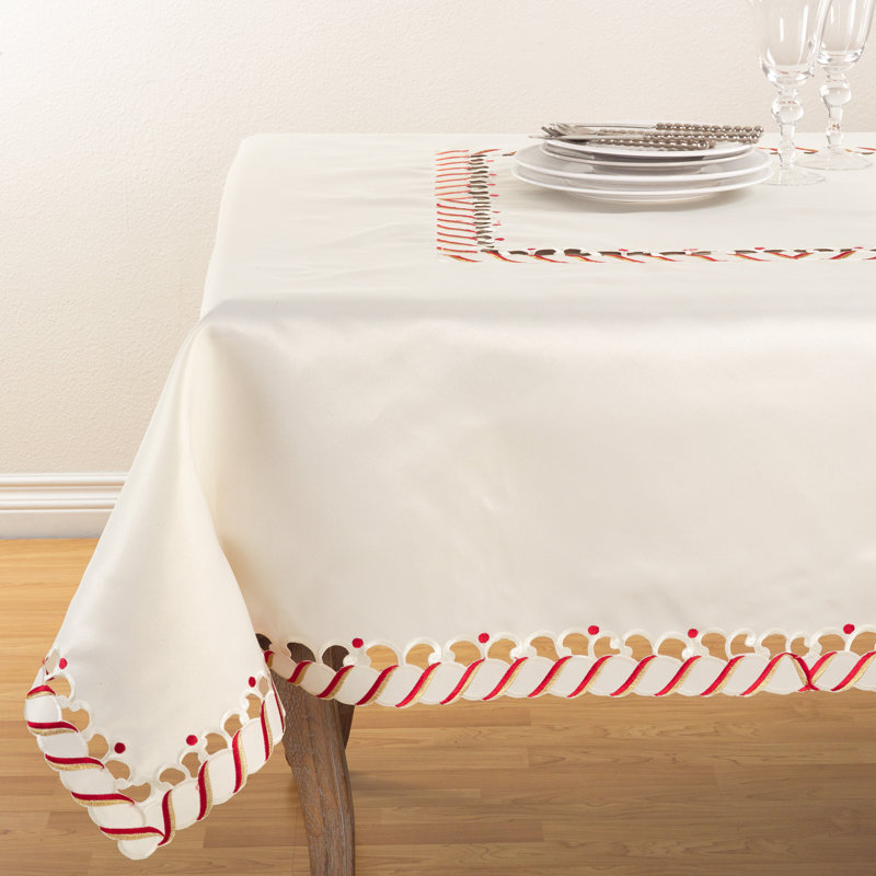 Candy Cane Border Design Christmas Tablecloth, 140" x 65" Fabric