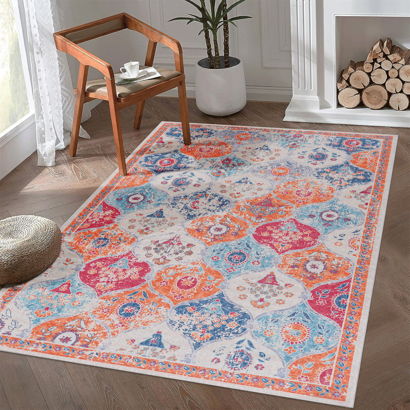 Cream Washable Rug Area Rug, Rectangle 5' x 8'
