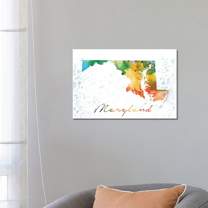 Maryland State Colorful by WallDecorAddict - Wrapped Canvas Painting, 66.04 cm H x 45.72 cm W