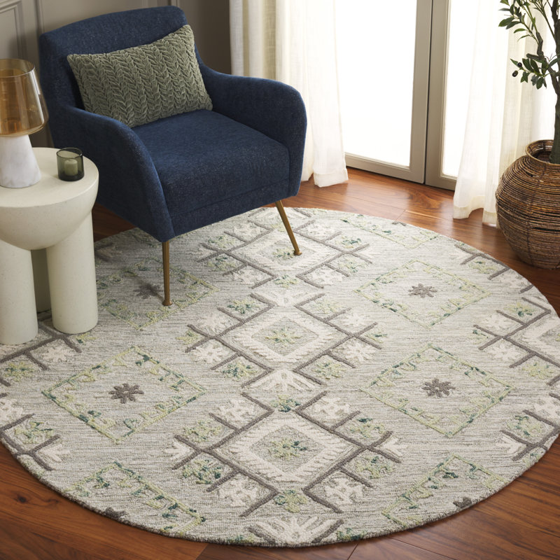 Tapis gris / ivoire en laine / coton touffeté à la main Kyptin, Rond 6 pi