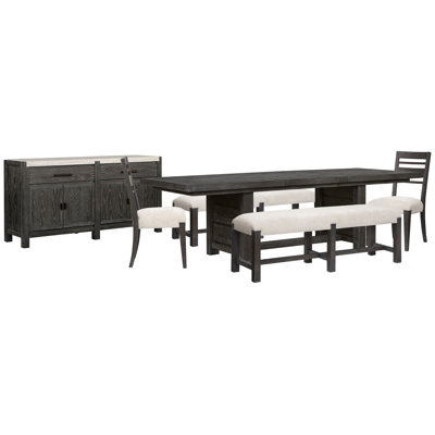 Rectangular Dining Table With 2 Benches 2 Side Chairs And Sideboard
