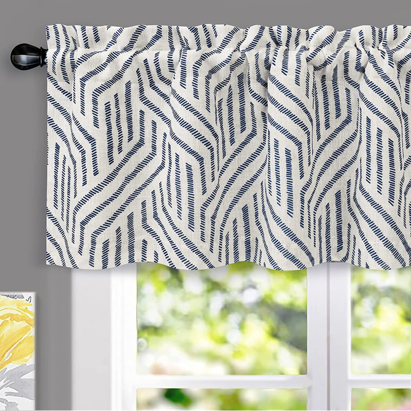 Navy and White Linen Blend Striped Window Valance, 52" x 18"