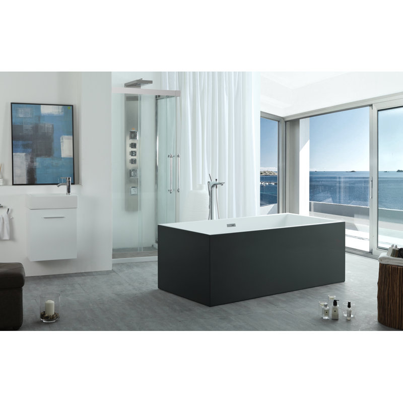 Aphrodite 59'' x 29.5'' Freestanding Soaking Acrylic Bathtub, Black