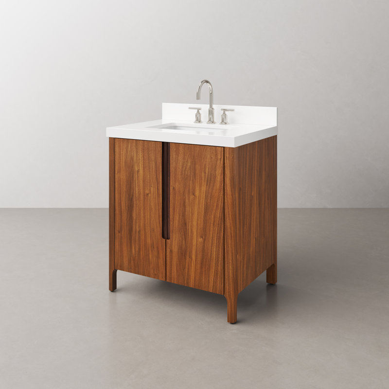 Sequoia 30 In. Single Sink Whitebrook Quartz Countertop Bath Vanity With Faucet, Chrome, Noir Juglans
