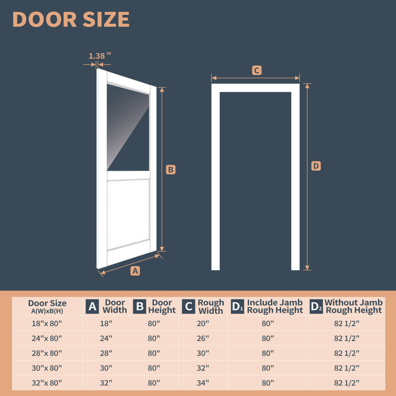 Porte standard en verre manufacturé semi-givré 80 po 1-Lite 80 po x 32 po x 80 po, 32 po x 80 po