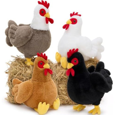 4 Pcs Large Chicken Stuffed Animals Set, 12 Inch Realistic Big Stuffed Chick Plush Toy For Party Decoration, Cute Hen Chicken Plush Bulk For Boys Girls